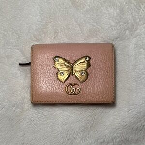 Authentic Gucci double G leather Pink Gold Butterfly marmont Wallet